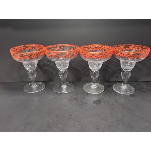 Artland Confetti Bubble Glass Margarita Mexican Glasses, Set of 4, Orange & Red - Picture 3 of 10